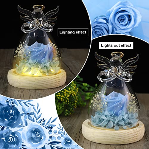 Blue Artificial Flower Rose Gift, Light Up Rose Flower In Glass Angel Figurines, Women Gifts Ideas For Valentine's Day, Mother's Day, Thanksgiving Day, Birthday, Anniversary On Any Occasion (Blue) #TOP2
