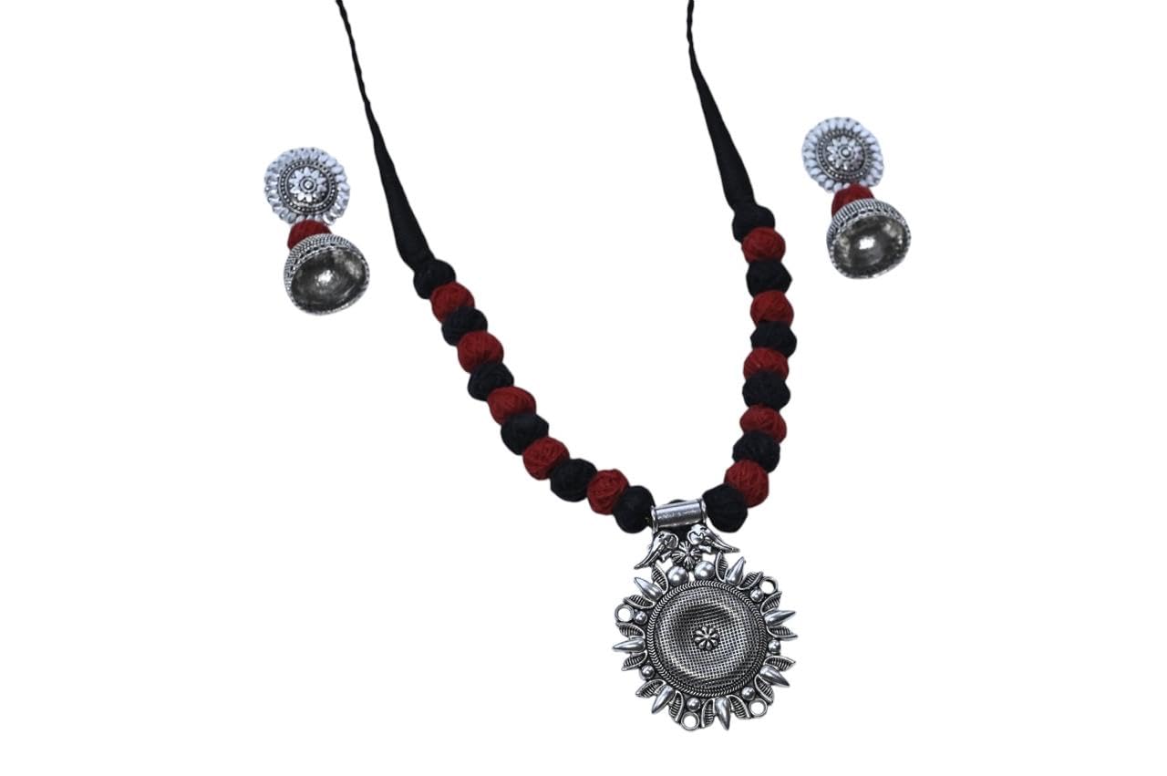 SPARKLE LUXURY Handmade Oxidised Fabric Necklace with Beads and Pendant, Black and Red (B0DFWSB38V) Amazon Price History, Amazon Price Tracker