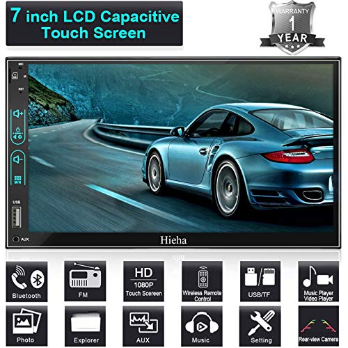 Double Din Stereo with Backup Camera, Hieha V2.0 LCD Touch Screen Video Better Surround Radio for Car 7 inch Car Radio with Bluetooth, MP5 Player Support TF/USB/AUX, Phone Mirror Link