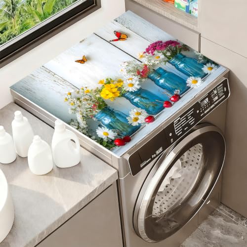 Image of Washer Dryer Top Cover Mat, Non-Slip Laundry Room Decor, Laundry Room Kitchen Appliance Decor Protector Universal 23.6 inchx19.7 inch (Vase 2)