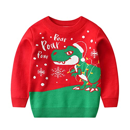 Cute Toddler Clothes Set Toddler Boys Girls Christmas Cartoon Dinosaur Santa Prints Sweater Long Sleeve (Red, 2-3 Years)