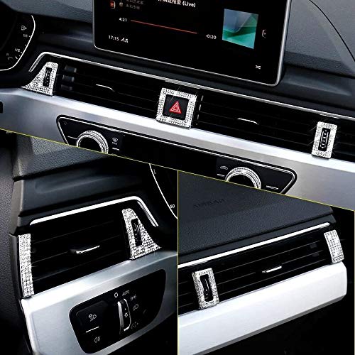HDCF 7Pcs/Set Luxurious Diamond Central Control AC Air Vent Air Outlet Warning Light Button Frame Cover For A4L A5 2017-2019 Car Accessories