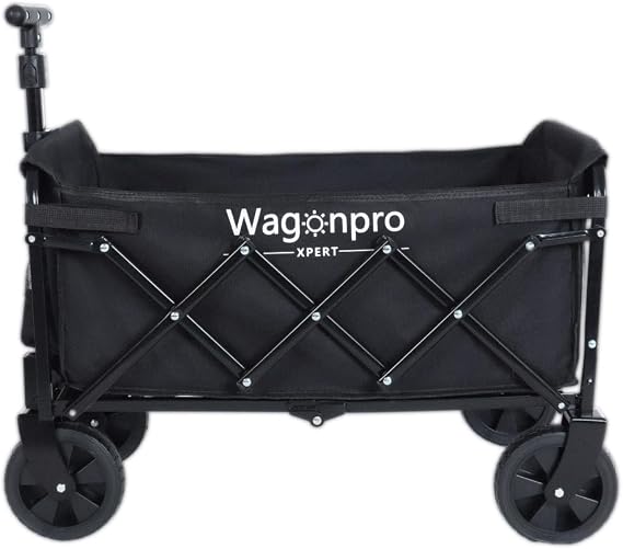 Collapsible Wagon Cart, Heavy Duty Folding Wagon with All Terrain Wheels, Utility Shopping Cart for Beach Garden Grocery Sports (Black)