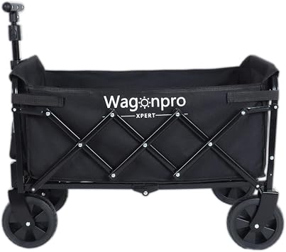 Collapsible Wagon Cart, Heavy Duty Folding Wagon with All Terrain Wheels, Utility Shopping Cart for Beach Garden Grocery Sports (Black)