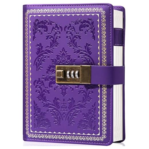 Lock Diary Vintage Journal with Lock for Women Leather Diary with Lock Refillable Personal Locking Locked Journal Writing Notebook B6 Secret Journal with Combination Password 5.5 x 7.8 in,Purple…