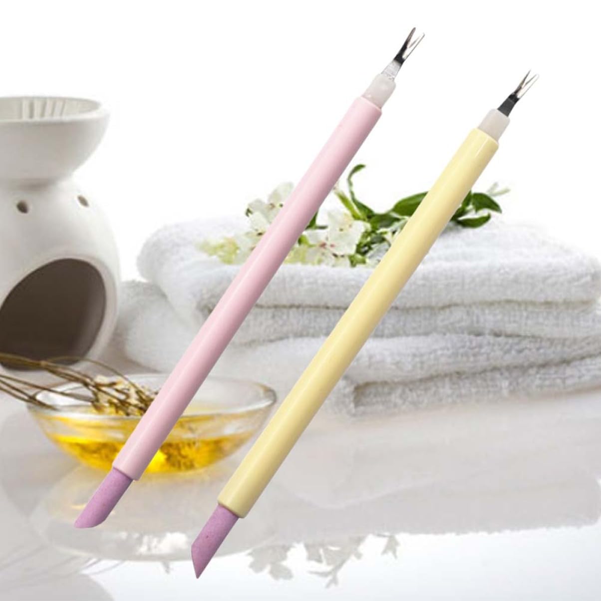 Didiseaon 2-piece Engraved Nail Pusher Cuticle Remover for Stainless Steel Fork Non-slip Handle Perfect for Manicure Tools Professional or Home Use Random Color