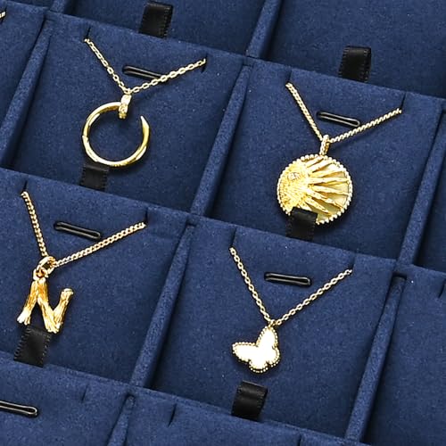 24 Grids Microfibrt Necklace Tray Jewelry Display Tray Necklace Holder Display Trays for Drawers With Removable Jewelery Cards Necklace Pendant Bracelet Storage Tray (Beige)
