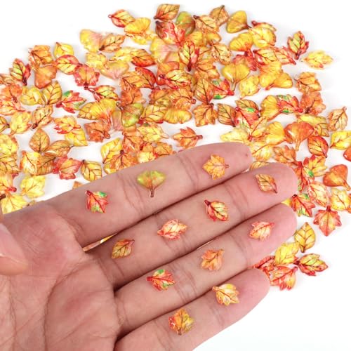 210pcs Mini Fall Leaves, 5 Styles Resin Funny Miniature Leaves for...