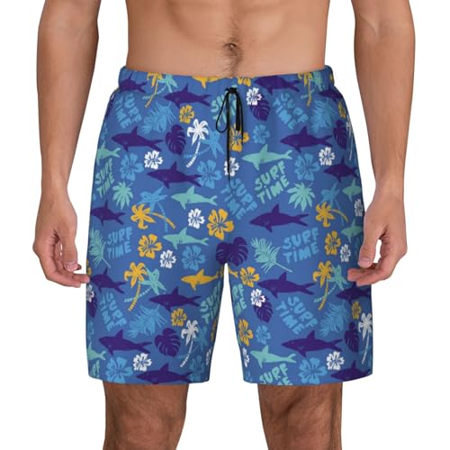 Palm Leaf Flower Shark Funny Men's Swim Trunks Board Shorts Quick Dry-