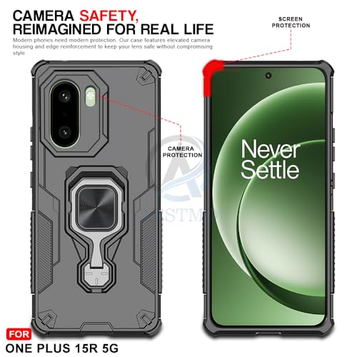 Image of AESTMO Armor Back Cover for OnePlus 15R 5G | Ring Holder & Kickstand & Camera Protection in-Built | 360 Degree Protection Back Case Cover (Black)