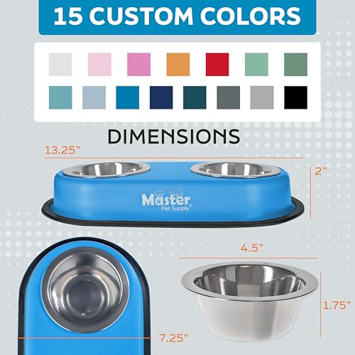Master Pet Supply Double Dog Bowls Set with Elevated Base and 2 (8 oz) Stainless Steel Removable Dishes (Black Velvet) – Double Cat Food Water Bowl, Dog Puppy Food Bowl Set, Rust Resistant - Image 5