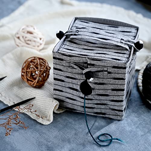 Lantern Moon, Lantern Moon Ikat Silk Floral Design Cube-Shaped Knit Out Yarn Box with Handle, 1 Piece, Grey & Black