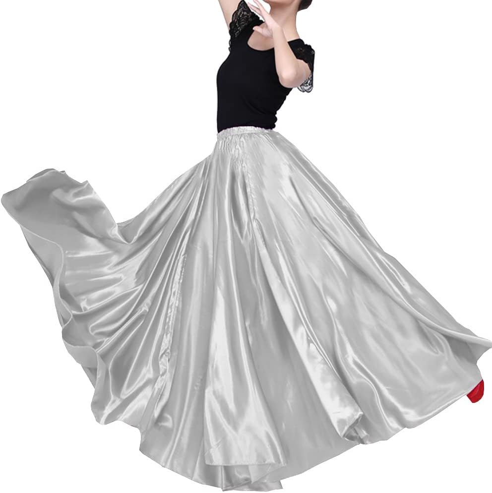 BackgardenLadies 20 Yard Elegant Satin Long Full Skirt for Ballroom Belly Dance Performance Costume Dress