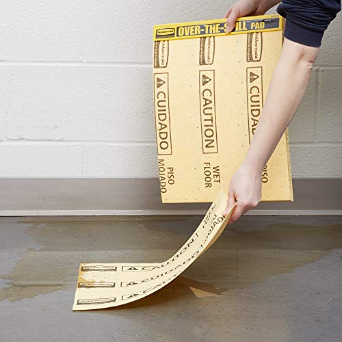 Image of Rubbermaid Commercial Products, Over the Spill Pad, Absorbent Mat Pads for Residential /Commercial /Restaurant /Office /Facility Use, Fast at Absorbing Water /Oil /Beverages, Yellow