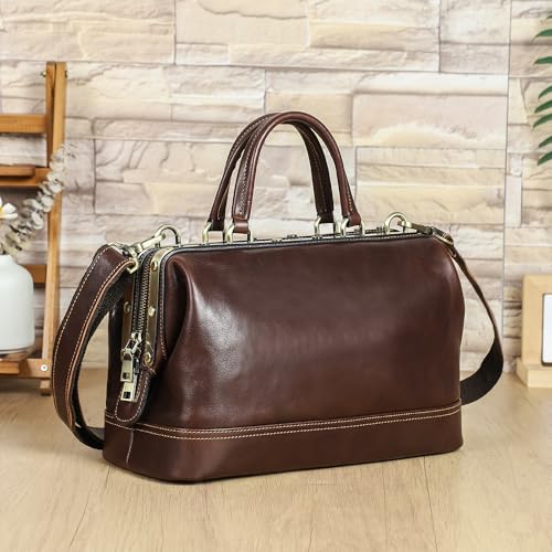 Image of CONTACTS Doctor Bag Purse for Women Luxury Leather Handbag with Lock Shoulder Bag Vintage Top Handle Bag