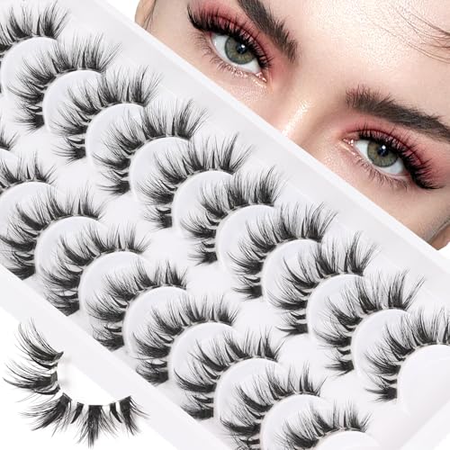 Veleasha Manga Bunny Lashes Cat Eye Lashes with Clear Band 7-16MM C Curl Spiky Anime Spiky False Eyelashes 6D Effect 10 Pairs Doll Eye Wispy Eyelashes (Spiky02)