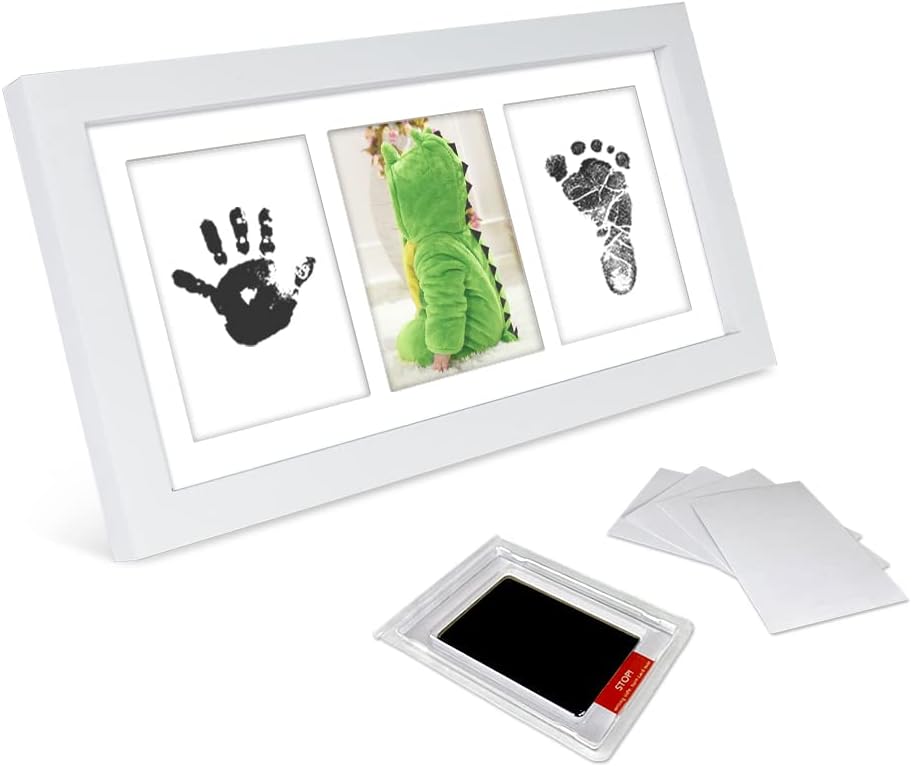 Baby Prints Photo frame 1 Pack Newborn Handprint and Footprint Picture Collection Unique guardian good memories-White : Baby