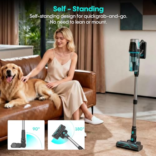 Image of Bagotte Cordless Vacuum Cleaner,65KPa 65Mins Stick Vacuum with Self-Standing,Anti-Tangle Touch Screen LED Display, Detachable Battery Pack, Rechargeable Vacuum Cleaners for Home /Carpet /Pet Hair