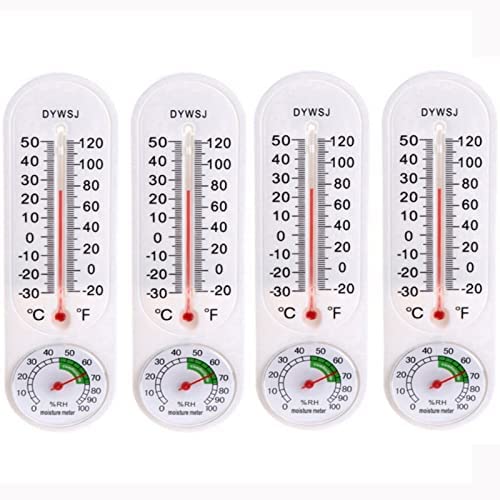 4 Pack Outdoor/Indoor Wall Mounted Thermometer Hygrometer Gauge Hygrometer Temperature Reader with Celsius/Fahrenheit for Patio Cellar Garden Home Greenhouse/Breeding Thermometer