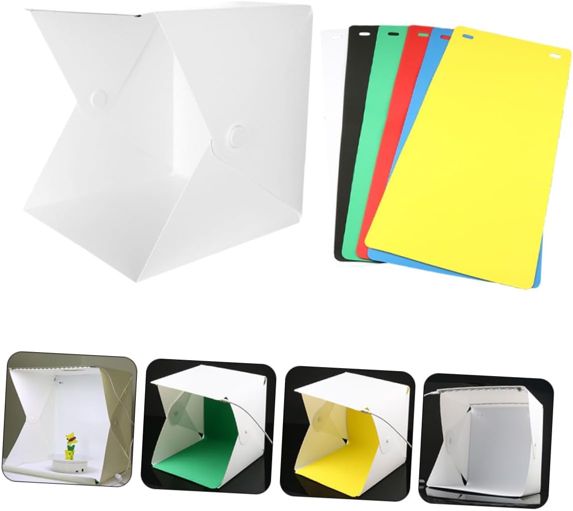 KOMBIUDA LED Mini Folding Light Box with Double LED Strips and 6 Color Backdrops, Portable Photography Lighting Cube Tent for Studio and Travel, Medium 30cm