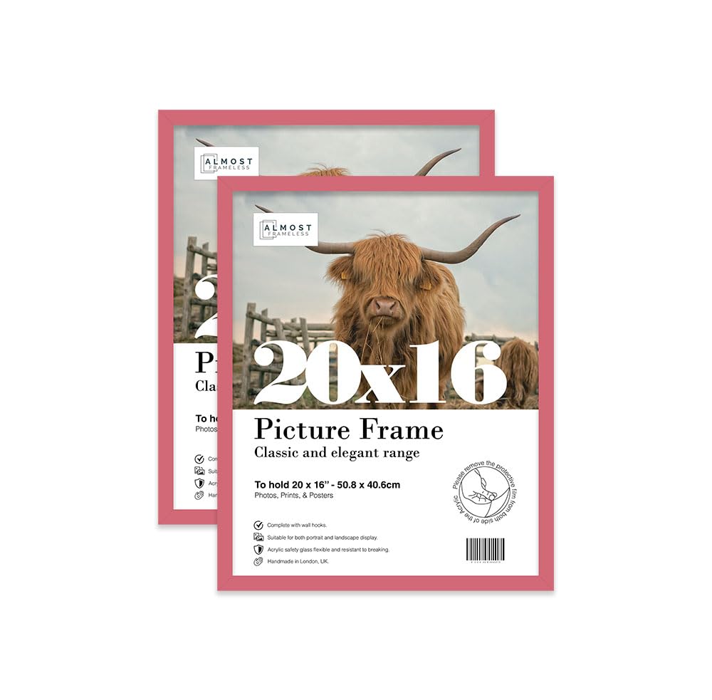 Almost Frameless 20x16 Pink Picture Frame Set of 2, Display 20x16 Picture Gallery Wall, Poster, Photo, Artwork, or Print, Yellow