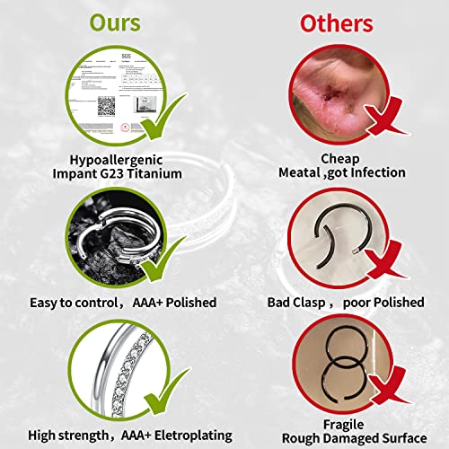 VOJO G23 Titanium 16G Cartilage Septum Hoop Piercing Jewelry Double Row Plated CZ Beads Conch Nose Rings Tragus for Women Men4