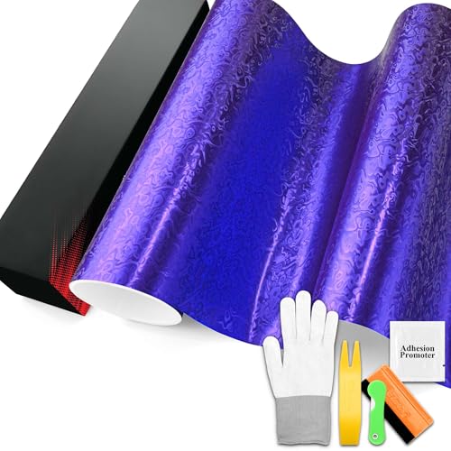 1.6FTx5FT PET Damascus Forged Satin Royal Purple Vinyl Wrap Auto Car Sticker Decal Film Sheet Bubble Free Air Release Technology with Tool Set