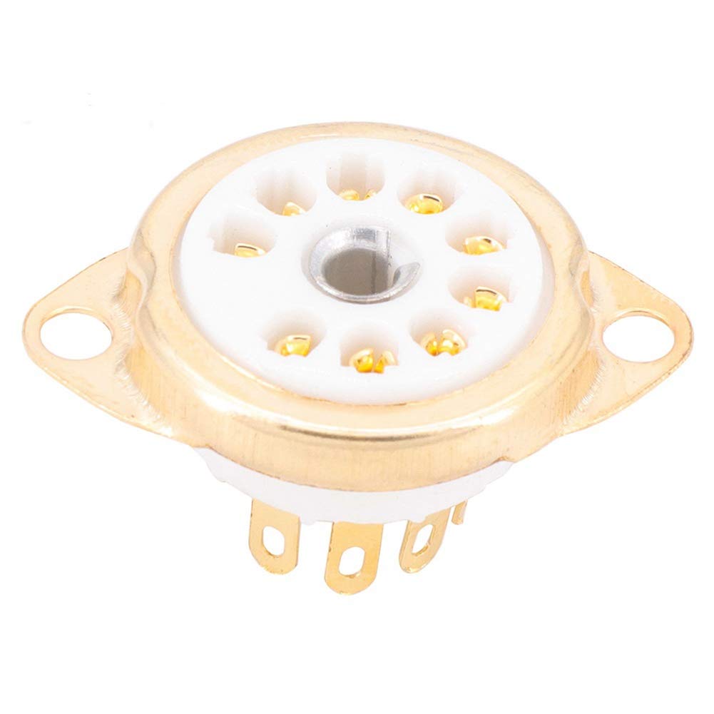 Haude 10 PièCes en CéRamique B9A Plaqué Or 9Pin Tube à Vide Prise Panneau Chassis Support pour ECC81 ECC82 ECC83 EL84 6922 Tube à Vide