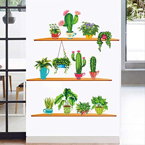 LWJZQT Pegatinas De Pared En La Decoración Del Hogar Cactus Pegatinas De Pared 3D Planta Verde Flores Stand Decorado Art Cactus Adhesivos PVC Papel Tapiz