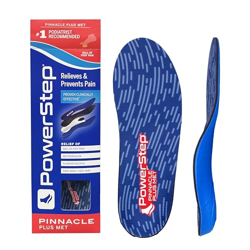 PowerStep Pinnacle Plus Ball of Foot Pain Relief Orthotics - Shoe Inserts for Metatarsalgia, Arch Support & Morton's Neuroma Pain Relief - Made in USA Insoles with Metatarsal Pad (M 6-6.5, F 8-8.5)