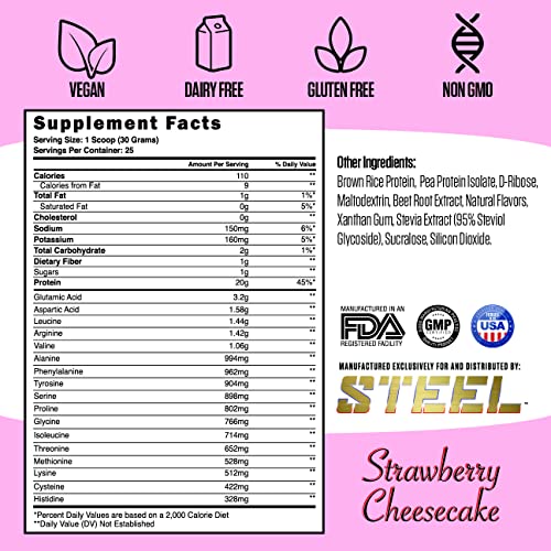 Steel Supplements Veg-PRO | Vegan Protein Powder, Strawberry Cheesecake | 25 Servings (1.65lbs) | Organic Protein Powder with BCAA Amino Acid | Gluten Free | Non Dairy | Low Carb Formula - Image 3