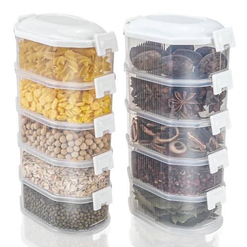 Mulaibdin 10 Piezas Recipientes Herméticos para Alimentos, Botes Cocina Almacenaje, Pequeños Tuppers Cristal Hermeticos, Tapers de Plastico con Tapa para Cereales,Té, Especias, Sin BPA