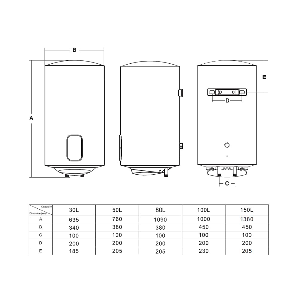 Aspes Termo Eléctrico 80 Litros, AT8000SDW. 1500W, Kit de Montaje Incluido, Resistencia de Acero Esmaltado, Termostato Digital, Temperatura Máx 93 º, Blanco, Eficiencia Energética B