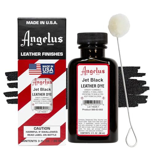 Angelus Leather Dye, Permanent Leather Dye for Shoes, Boots, Bags, Crafts, Furniture, & More - 3 fl oz, Jet Black