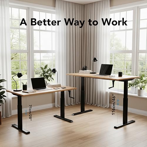 Image of YOODESK Manual Height Adjustable Table Frame Only for Office Work Non-Electric | 60 Kgs Load | Work Table for Home Sit Stand Desk with Smooth Hand Crank | 28 inch- 46 inch (71.12 cm * 116.84 cm) | Only Frame