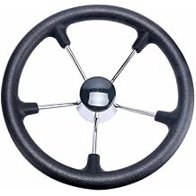 Amarine Made Boat Steering Wheel, 13-1/2 Inch Boat Marine 5 Spoke Destroyer Steering Wheel with Black Foam Grip