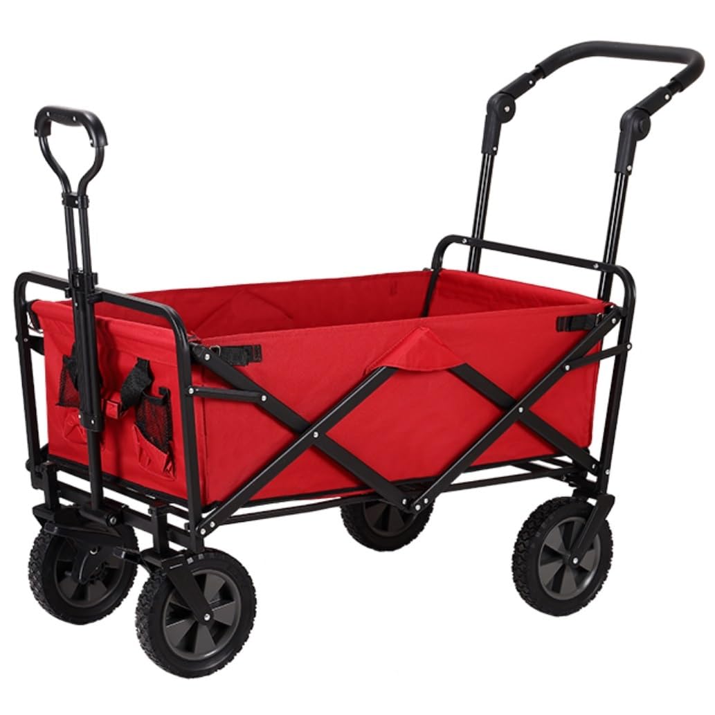 Garden n - Carrello da esterno a 4 ruote per campeggio, spiaggia, nic, shopping, versatile carrello a mano rosso per giardinaggio e gite in famiglia