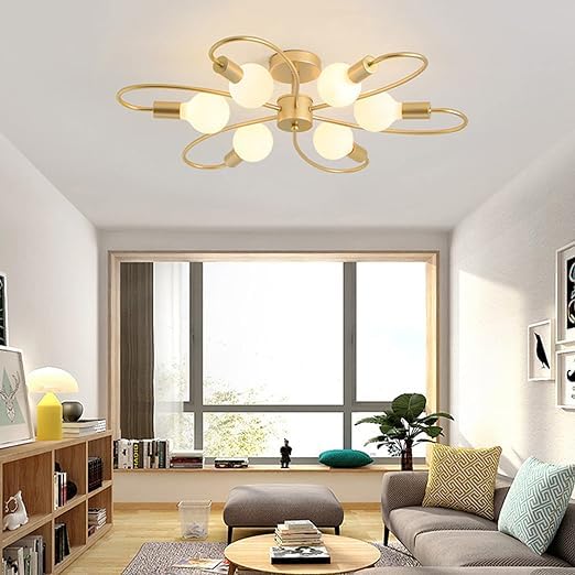 Kinis Nordic ARC Ceiling Light - 6 Snake Head Chandelier for Living Room and Dining Area - Hanging Drop Light, Golden
