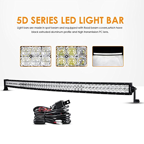 Auxbeam 54” LED Light Bar 312W LED Work Light Off-Road Driving Light Spot Flood Combo Fog Light Curved 5D Lens with Wiring Harness for Car Jeep SUV ATV UTV Boat Vehicle Truck