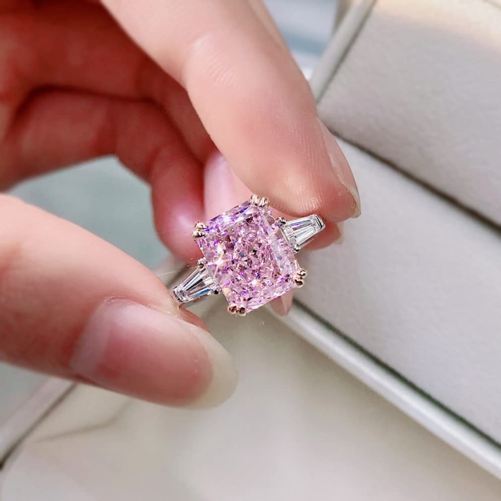TUMMTY 925 Sterling Silber Funkelnde 2 Karat quadratische rosa Kohlenstoff-Diamant-Eheringe für Frauen Schmuck Geschenk