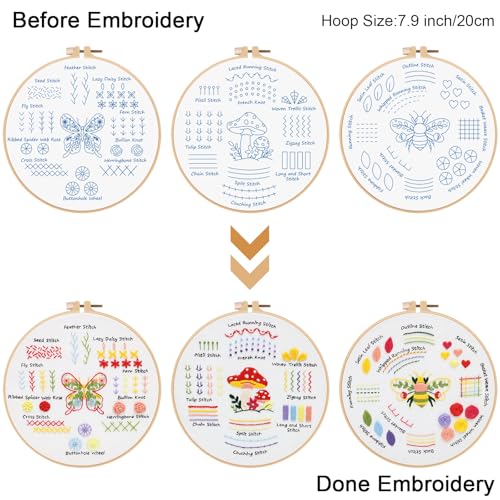 Image of Louise Maelys Embroidery Kit for Beginners,3 Packs Practice Tool for Adults,Learn 30 Basic Stitches,DIY Hand Sewing Gift,Cross Stitch Starter Kits with Hoop Needles Instruction and Threads