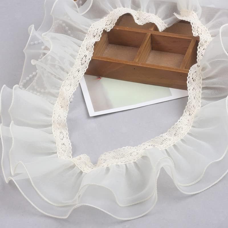 Lace Trim，Pleated Chiffon Lace Edge Trim ，Nice Ruffle Applique Double Layer Organza Tulle Lace Handmade DIY Kids Sleeve Fluffy Cake Skirt Storage Basket Border Decoration (Color : Beige, Size : 1 ya