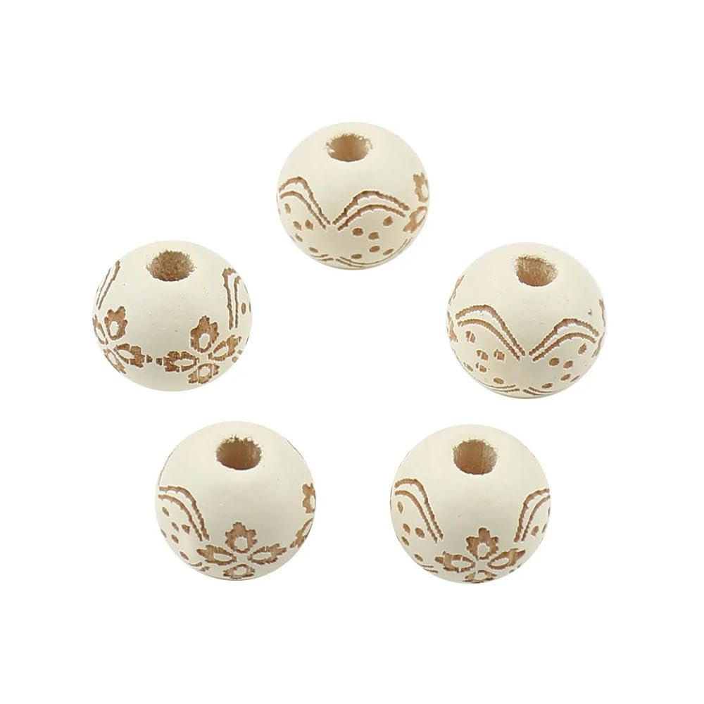 500 Uds. Cuentas espaciadoras Redondas de Madera con patrón de Flores, Cuentas de Madera Vintage para fabricación de Joyas, Pulseras de Cuentas DIY
