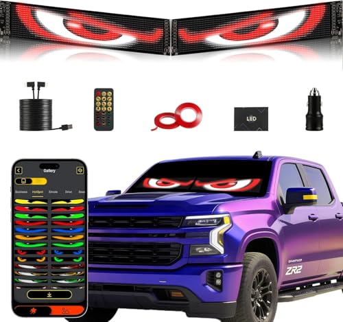 Devil Eyes Light for Cars (2-Pack) 23.4x4.7 Dual LED Eyes for Car Windshield | Perfect Sync Programmable Patterns App/Remote Control | for Sedans SUVs Medium Trucks Custom Dynamic Sign