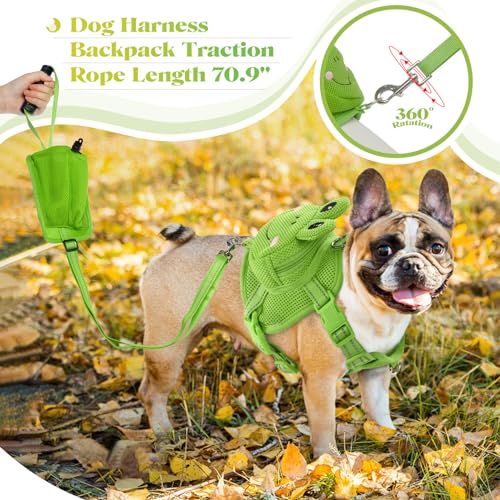Dog-Backpack-Harness-Cute-Dog-Harness-with-Leash-Dog-Harness-with-Backpack-No-Pull-Dog-Saddle-Bag-Puppy-Vest-Mesh-Frog-Self-Bag-with-D-Ring-Dog-Hiking-Backpack-for-Small-Medium-Dogs-M