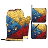 Ofenhandschuhe und Topflappen, Motiv Venezuela-Flagge, 4-teilig, Backhandschuhe mit Aufhängeschlaufe für Küche und Grill