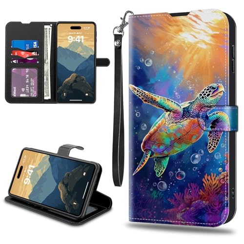 Étui portefeuille Samsung Galaxy A16 5G RYUITHDJP en cuir avec porte-cartes motif tortue