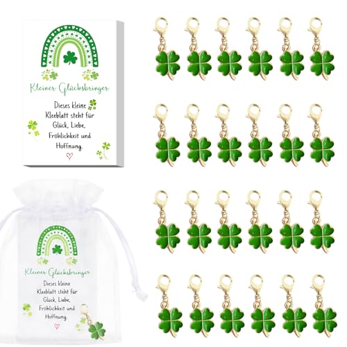 RgitFzi 24er Set Glücksbringer Schlüsselanhänger Schlüsselanhänger Kleeblatt mit Karte & Organzabeutel Glücksbringer Prüfung Viel Glück Geschenke für Silvester Abitur & Abschied