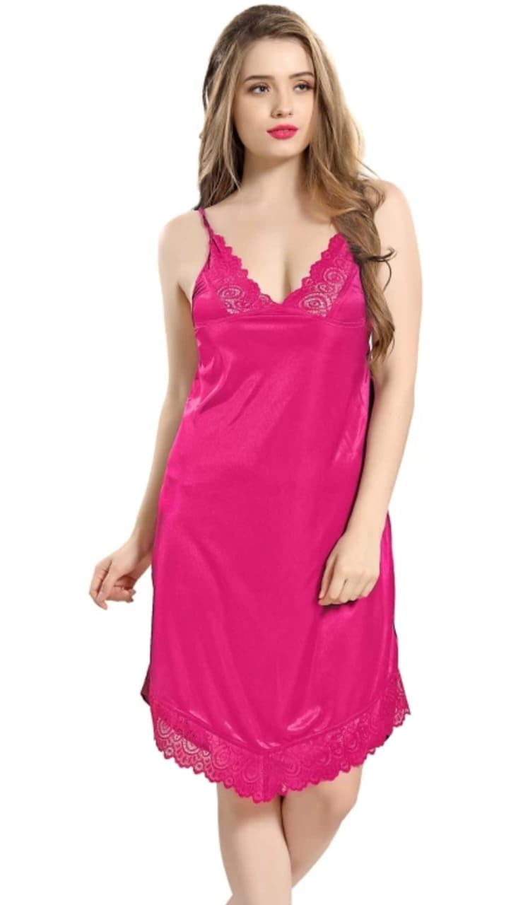 Women Satin Nightwear Set with Lace Detail – Nighty & Robe Combo_Nightwear Set - 2 Pink-image-20