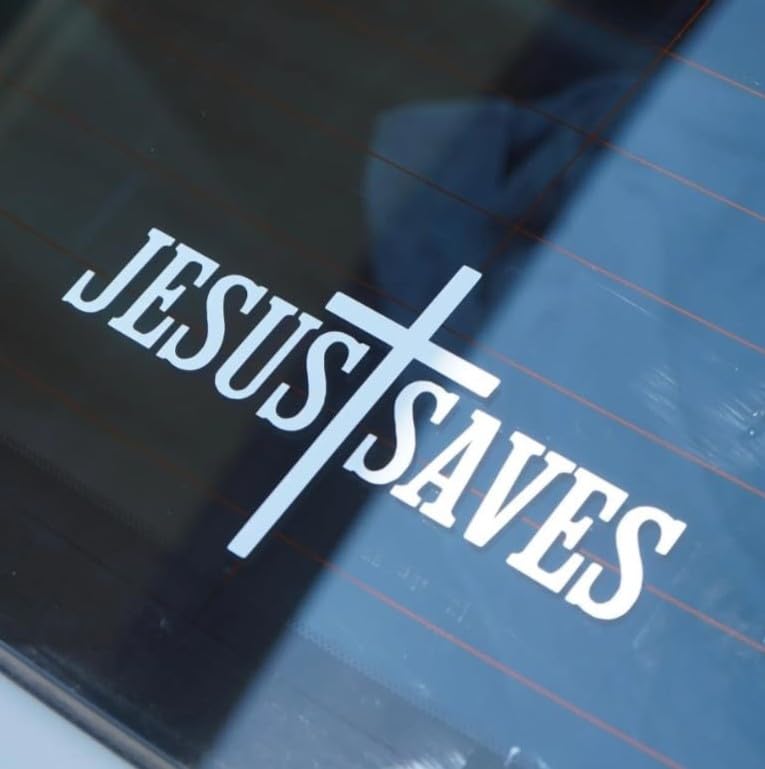 Jesus Saves Sticker 7x4 Christian Jesus Sticker for Car Laptop Water Bottle Waterproof Vinyl Religious Decal Faith Gift (Gloss White)